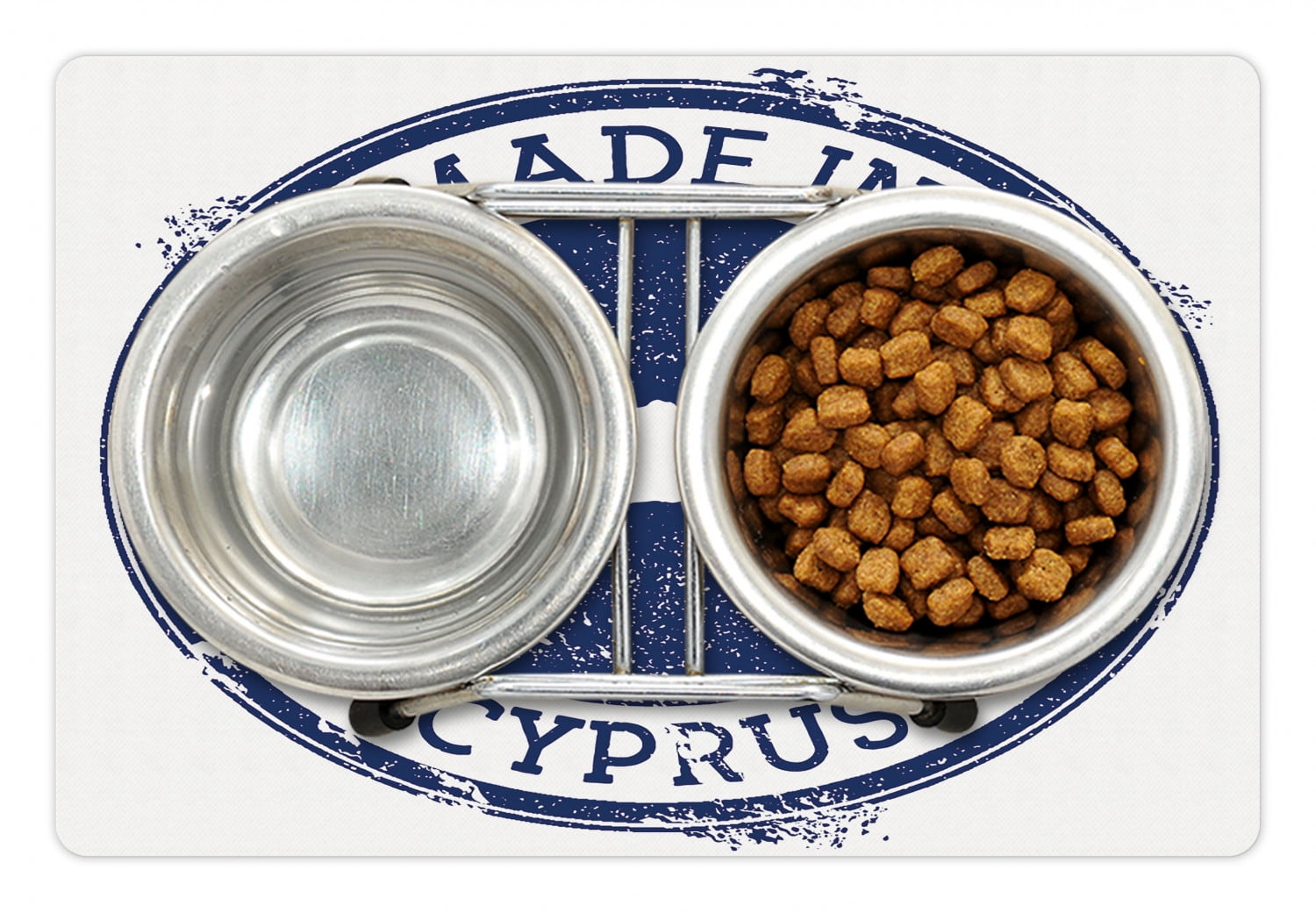 Cyprus Pet Mat for Food and Water, Grunge Style Rubber Stamp of