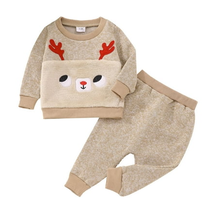 

Qiyuancai Outfits for Girls Toddler Set Fall Boys Long Sleeve Christmas Cartoon Deer Print Shirt Tops And Pants 2Pcs Child Kids Set& Clothes Set