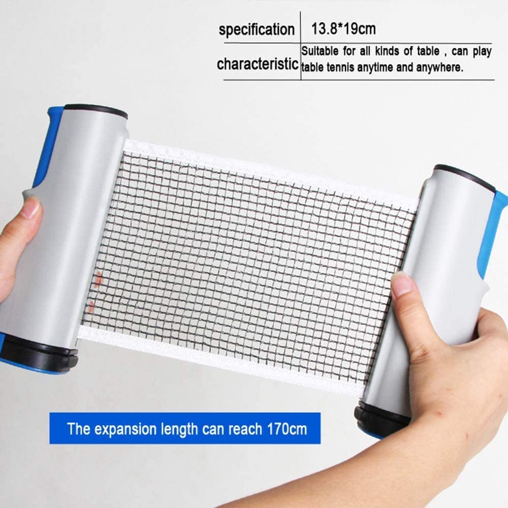 LNKOO Retractable Table Tennis Net,Retractable Ping Pong Net,Table Tennis Nets,Adjustable Retractable Net,Ping Pong Replacement Net Ping Pong Nets,Length 170 (max) x 14.5cm(Gray & Blue)