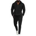 thumbnail image 3 of YOIAVAIOY Men Hooded Sweatsuit Quarter Zip Hoodie Drawstring Pants Waffle Comfy Outfits Athletic Hiking Tracksuit Casual Trendy Matching Set Black M, 3 of 9