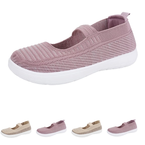 Domzle Women Mary Jane Shoes Slip On Walking Flats Comfortable Dressy Knit Washable Casual Shoe with Arch Support Purple