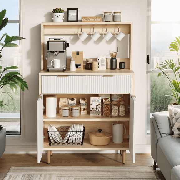 Luku 2-Door Sideboard Buffet Cabinet with 2 Drawers, Wood Storage Cabinet for Dining Room, Kitchen, and Living Room, Coffee Bar Console Table