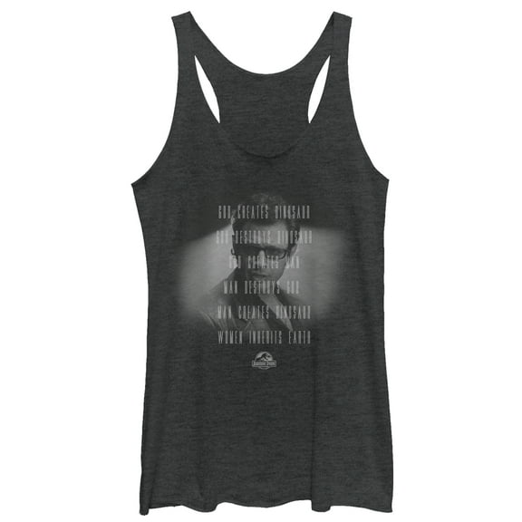 Women's Jurassic Park Dr. Malcolm Man Creates Dinosaur  Racerback Tank Top Black Heather X Large
