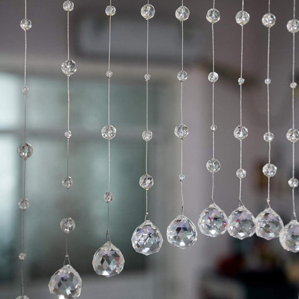 Clear 20-String Crystal Beaded Curtain Room Divider for Doorways and Home Decor