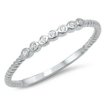 CHOOSE YOUR COLOR White CZ Stackable Wedding Ring .925 Sterling Silver Thin Band Female Size 7