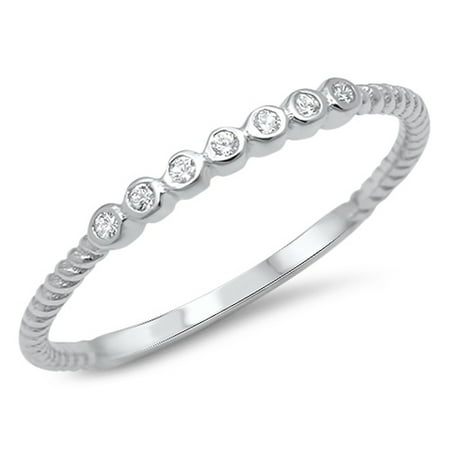 Stackable Cubic Zirconia Band - CHOOSE YOUR COLOR White CZ Cute Stackable Wedding Ring .925 Sterling Silver Thin Band