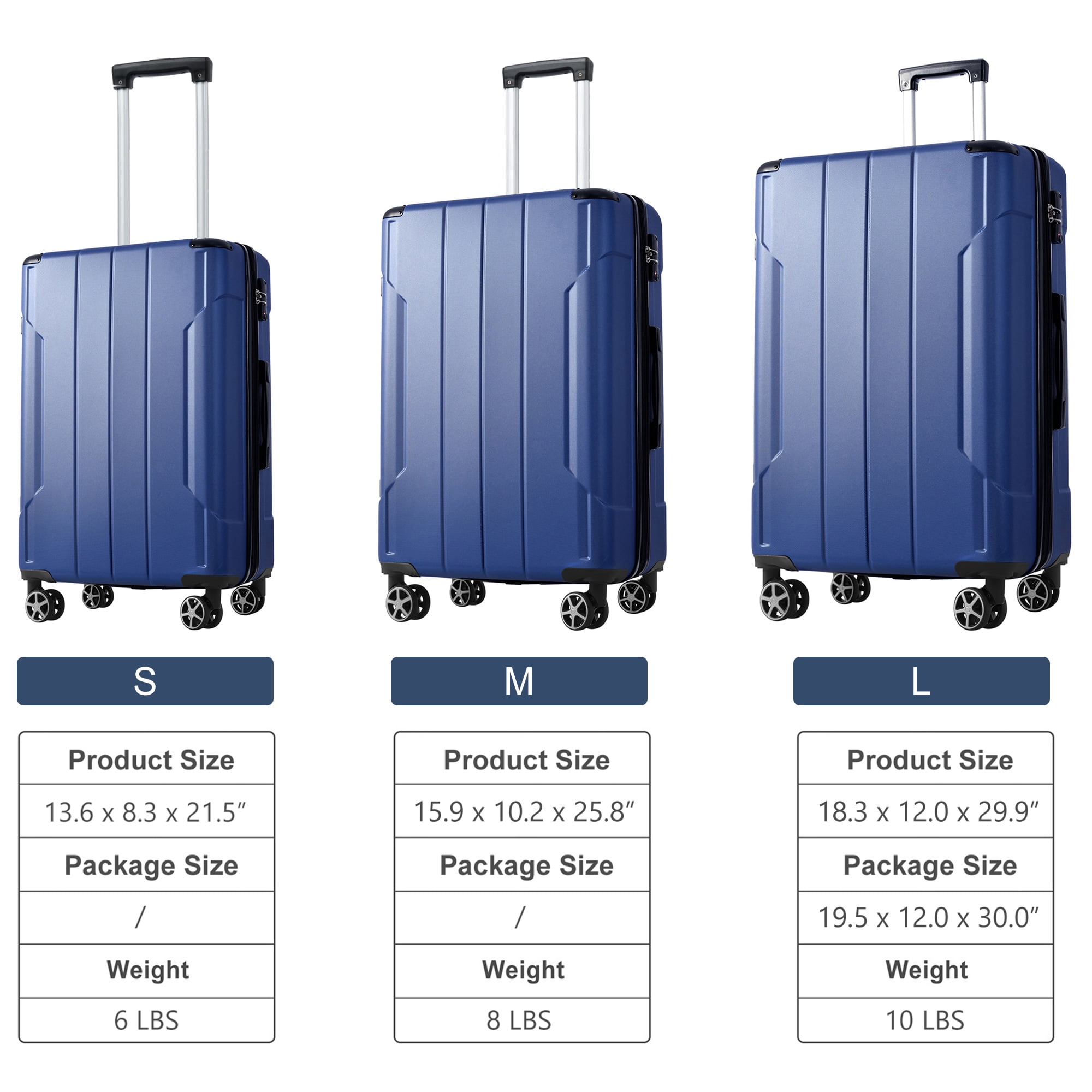EUROCO 3 Piece Luggage Set, Expandable Hardshell Suitcase with TSA Lock and Double Spinner Wheels,ABS Lightweight Durable Travel luggage Set(20"/24"/28"),Blue