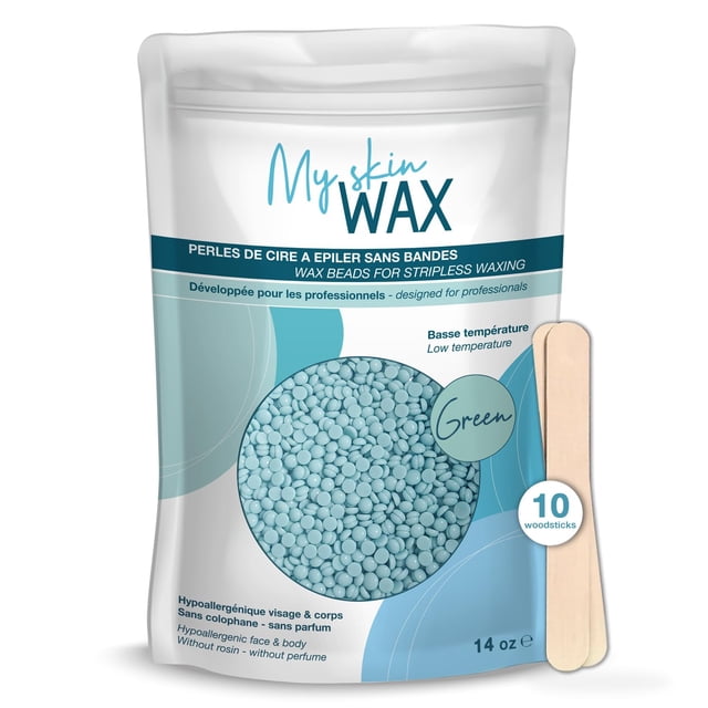 My Skin Wax - Perlas de cera dura 14 oz (0.88 lb) Perlas de depilación hipoalergénicas para pieles sensibles Cera para depilación sin dolor y sin tiras Cera para hombres y mujeres Cera para la cara Ce