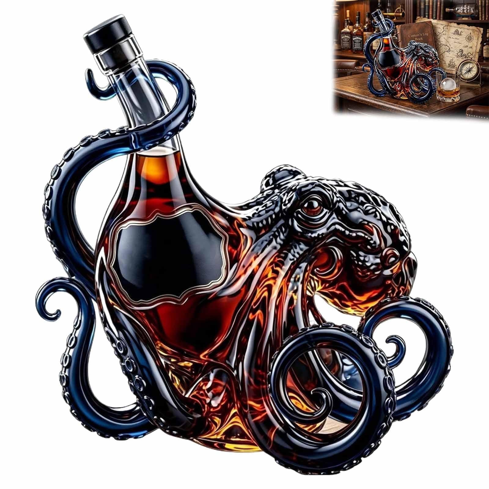 Rum Edition 3D Octopus Bottle, Kraken Rum Octopus Bottle, Deep Sea Decor Bottle, Nautical Art Collector Display Decanter for Liquor(350ml)