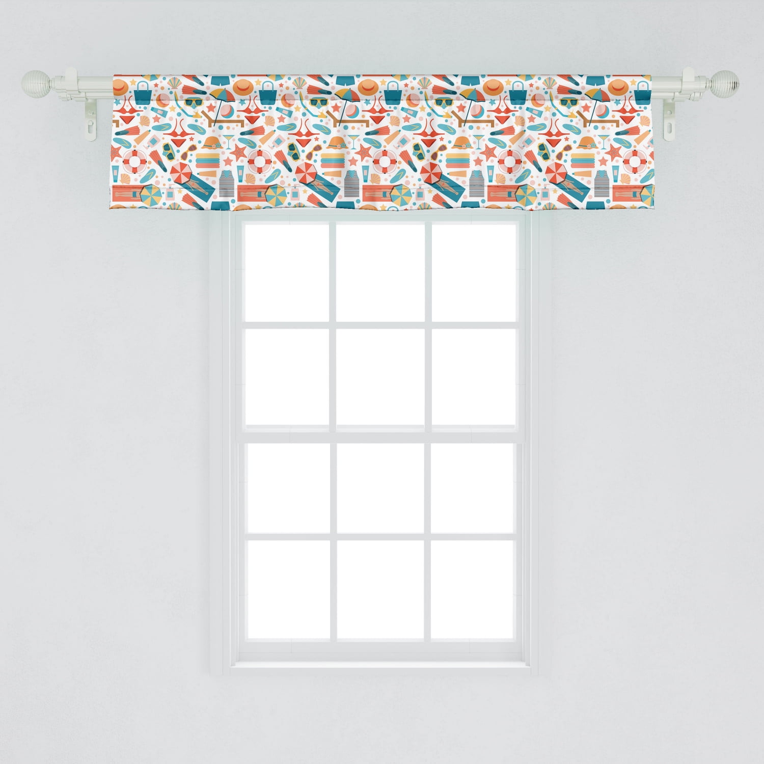 Ambesonne Flip Flop Window Valance, Absurd Design of Swimming Theme