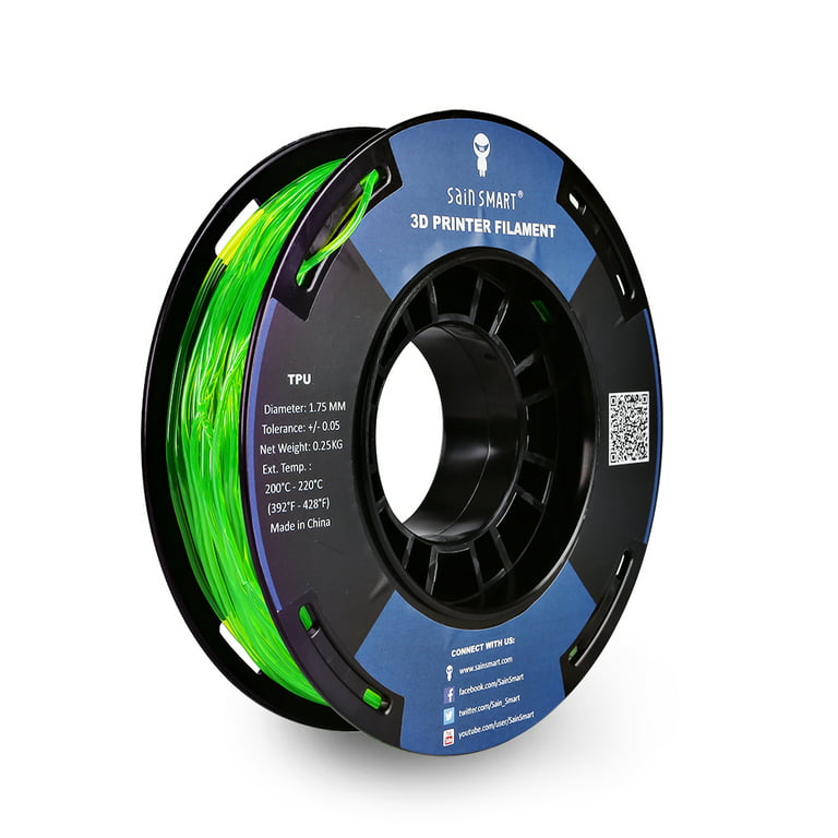 SainSmart Green Flexible TPU 3D Printing Filament, 1.75 mm, 250g,  Dimensional Accuracy +/- 0.05 mm 