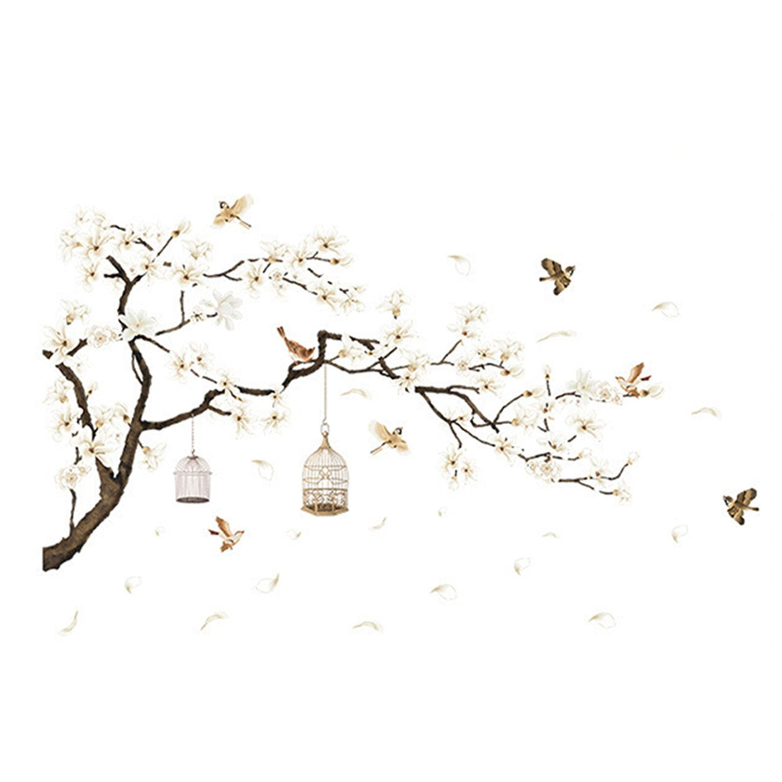 BNNG White Magnolia Flowers Wall Sticker Peel and Stick, Self-Adhesive Vinyl Tree Wall Decal, Wall Decor Art Home Decoration for Living Room Bedroom