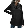thumbnail image 1 of Chandails d'Automne pour Femmes Col Roulé Tricot Côtelé Uni Manches Longues Hauts de Chandail Décontractés Amples Doux Confortables Chandail d'Hiver, 1 of 7