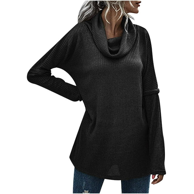 Pulls d'Automne pour Femmes Col Roulé Tricoté Côtelé Manches Longues Chandail Décontracté Doux Confortable Hiver