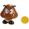 Super Mario Bros Collectible Goomba Action Figure with Coin, Brown, 4"