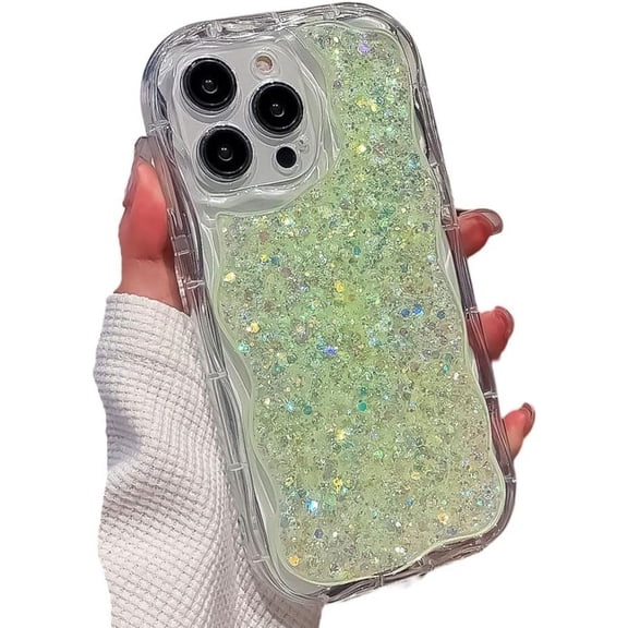 for iPhone Case,Cute Crystal Sparkle Sparkly Silicone Clear Soft Shockproof Phone Case (Green,iPhone 11 Pro Max)