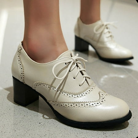 

Solid Color Heel Women s Round Laceup Thick Casual Highheel Toe Shoes Women s High Heels Note Please Buy One Or Two Sizes Larger