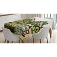 thumbnail image 1 of Ambesonne Cartoon Tablecloth Rectangular Table Cover, Old Town View Art, 60"x90", Green Beige, 1 of 3