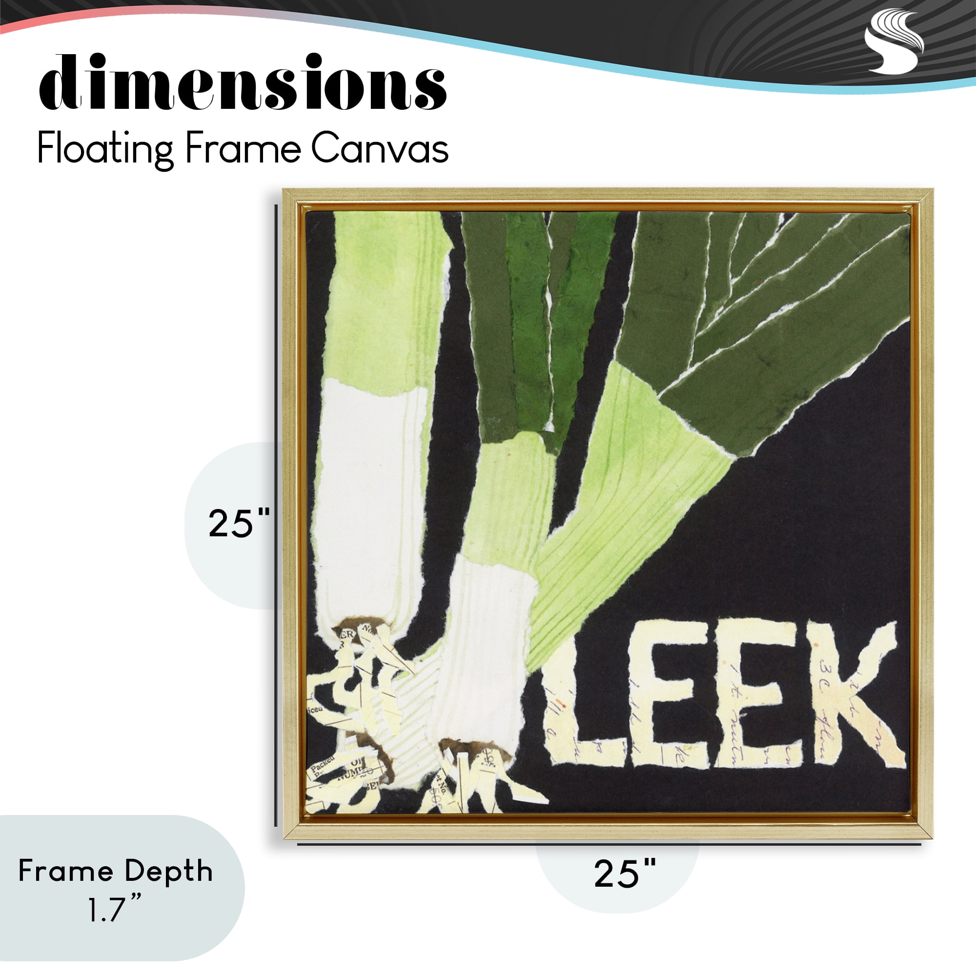 Stupell Industries Collaged Leek Vegetable Gold Framed Floater Canvas Wall Art, design by Nancy Overton
