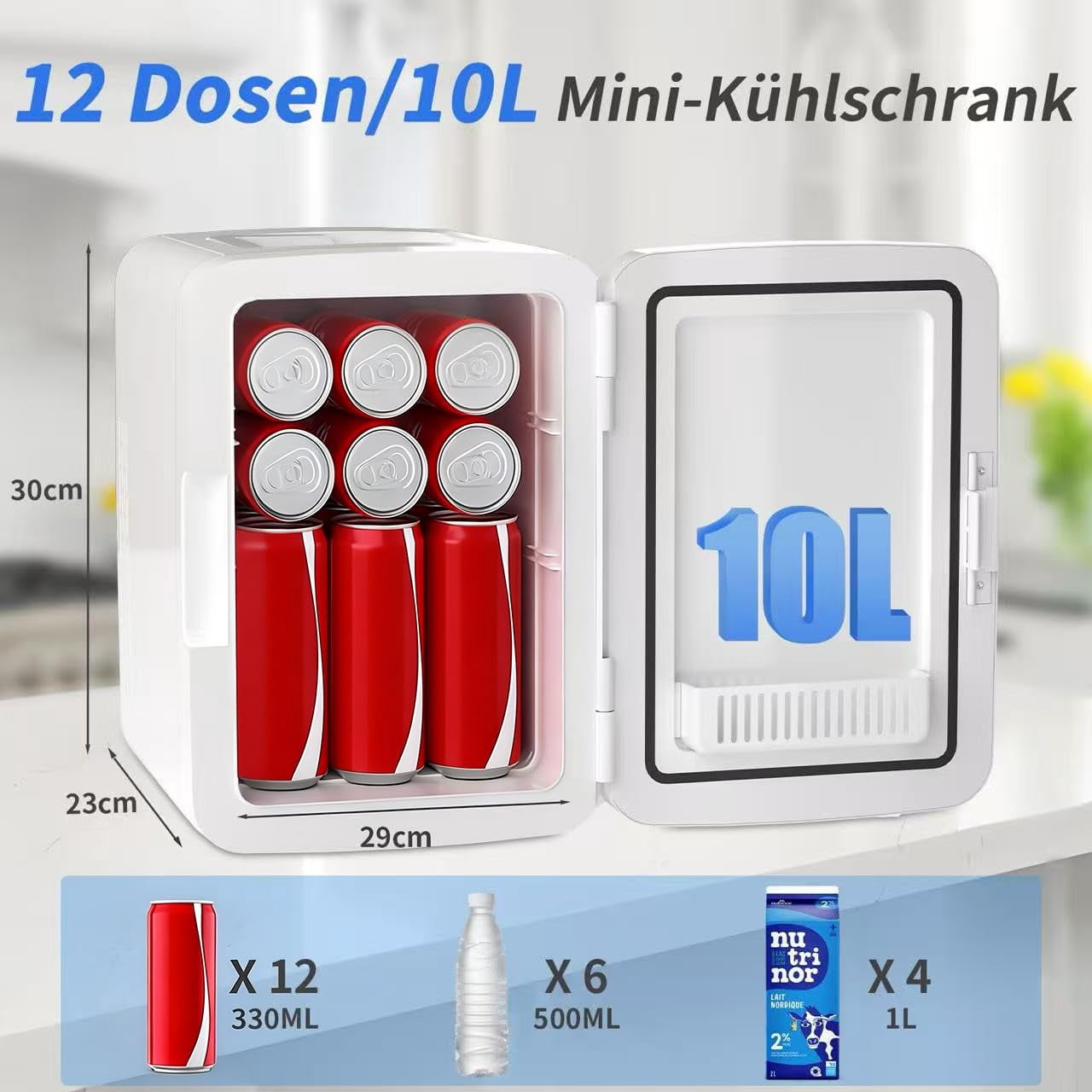 10L Mini Fridge, 10 Liter/15 Cans Mini Fridge for Bedroom, 110V AC/ 12V DC Thermoelectric Cooler and Warmer, Portable Mini Fridge for Skincare, Makeup, Drink, Car, Office, Bedroom, Dorm, White