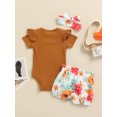 thumbnail image 4 of Honganda Baby Girls 3 Pieces Outfit, Ribbed Romper + Shorts + Headband, 4 of 8