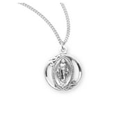 Sterling Silver Oval Miraculous Medal | 0.7" x 0.6" (17mm x 14mm) | Velvet Gift Box | 18" Rhodium Plated Curb Chain | .925 Sterling Silver | Mary Miraculous Necklace Medal Pendant | Madonna