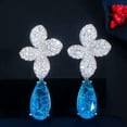 thumbnail image 2 of Ice Blue Cubic Zircon Big Flower Dangle Drop Earrings Fashion 925 Silver Jewelry, 2 of 9