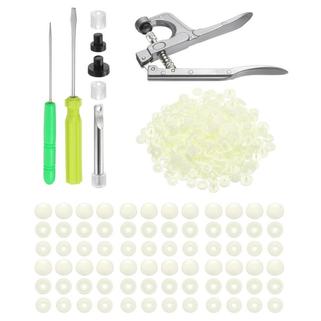 Uxcell Boutons-Pression en Plastique avec Pinces à Pression, 100 Ensembles de Boutons-Pression Ronds en Résine Sans Couture Crème