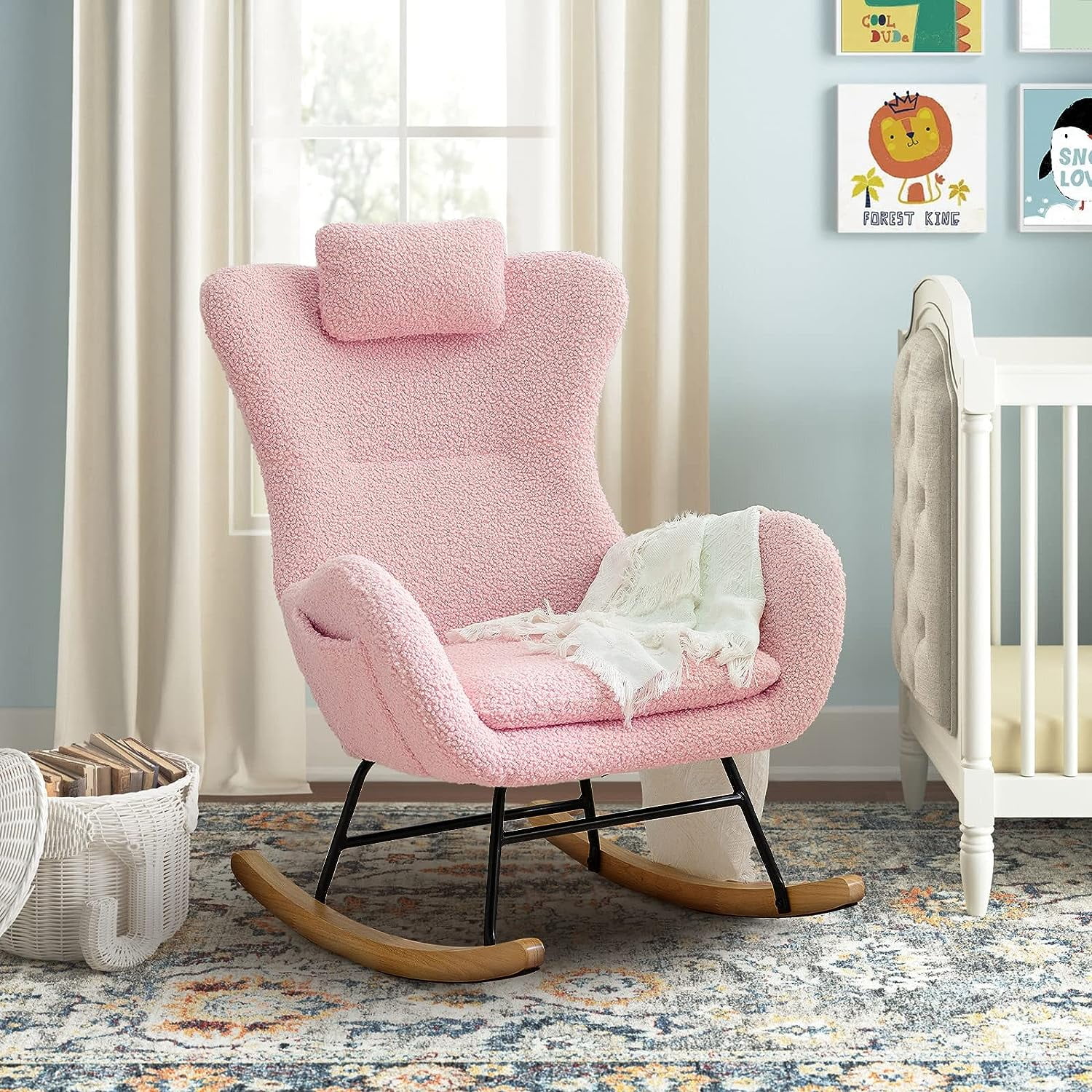 YZRSTY Teddy Velvet Nursery Rocking Chair Comfy High Back Accent Chair