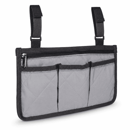 Wheelchair Side Bag Armrest Accessories Storage Bag with Pouches Hang on Side with Bright Line Waterproof Organizer for Wheelchair Walker Pouches Walkers Scooters Mobile Chairs