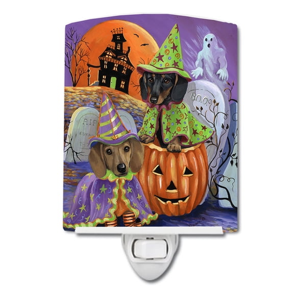 Dachshund Halloween Haunted House Ceramic Night Light