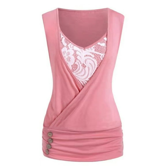 Ichuanyi Fashion Women Loose Sexy Solid Color Sleeveless Blouse V-neck Lace Tops