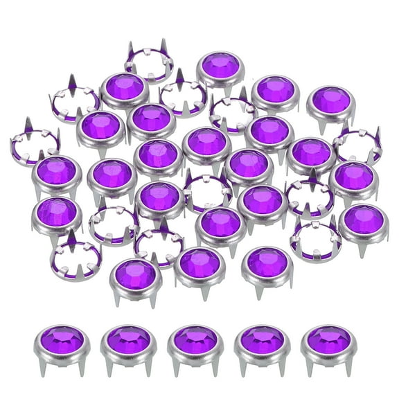 120Pcs Rhinestone Stud Refills, 5.5mm/0.22" Rhinestone Claw Beads Nailhead, Rivets Metal Spikes Rivet Decorative for DIY Leather Craft Making Purse Clothing Shoes Belt, Purple
