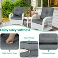 thumbnail image 5 of VIVIJASON 3-Piece Outdoor Conversation Bistro Set, Patio Swivel Glider Rocking Chairs Rattan Furniture Sets w/ 2 White Rattan Chairs, Glass Top Side Table for Porch Backyard, Grey Cushions, 5 of 8