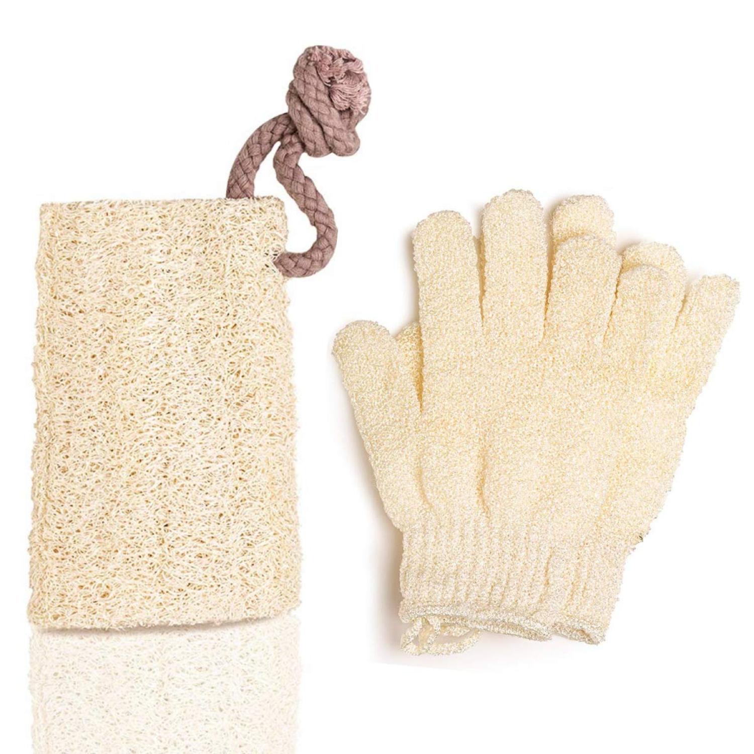 Exfoliating DuoLoofah Body Scrubber and Exfoliating Body GlovesBath