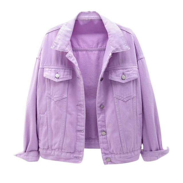 Women's Denim Jackets Fashion Casual Colorful Solid Large Pocket Button Coat Short Style for Modern Ladies