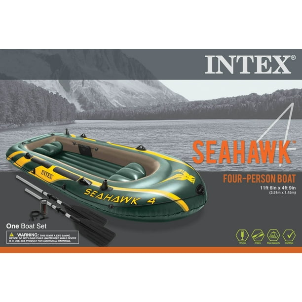 Intex Seahawk 4 Boat Set PVC for 3 Adults - 54-Aluminum Oars Included L68351