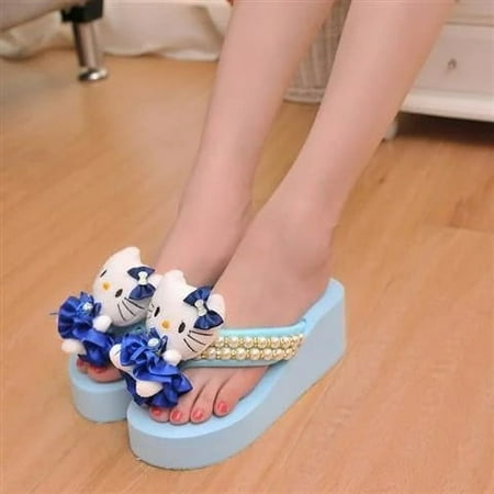

Sanrio Kawaii Hello Kitty Doll Wedges Slipper Women‘s Fashion High Heels Flip Flops Leisure Slides Y2k Platform Sandals Female