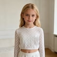 thumbnail image 2 of Krdevn Ruffle Sleeve Button Front V-Neck Crop Top Casual Dressy Blouse (Little Girls, Big Girls),11-12 Years, 2 of 4