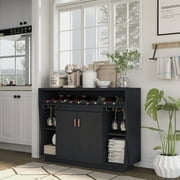 24/7 Shop At Home Diplo Multi-Storage Black Wood Credenza Sideboard Dining Room Buffet