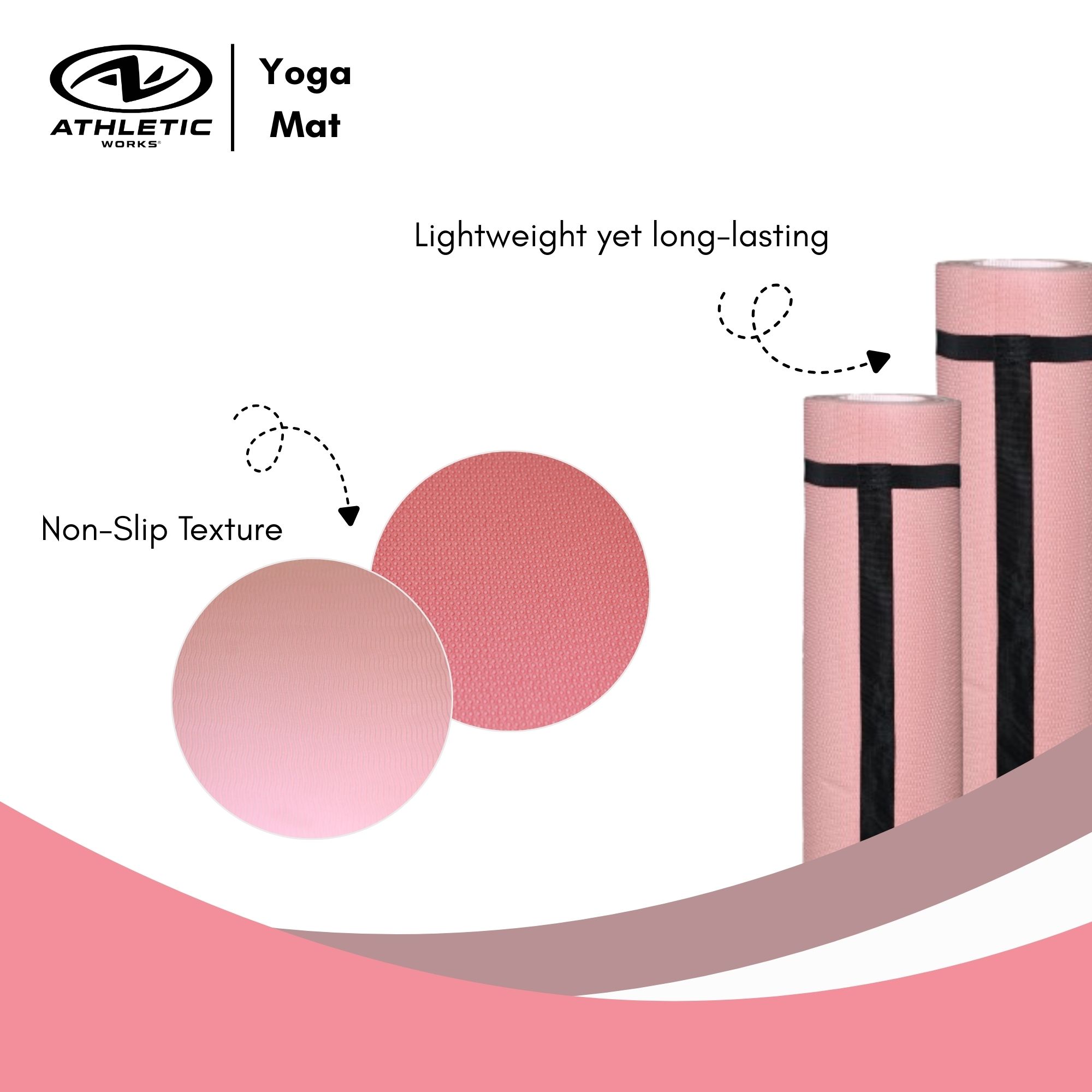 Athletic Works 68x24 inch 10mm TPE Two-Tone Coral and Peach Lily Yoga Mat with Carry Strap