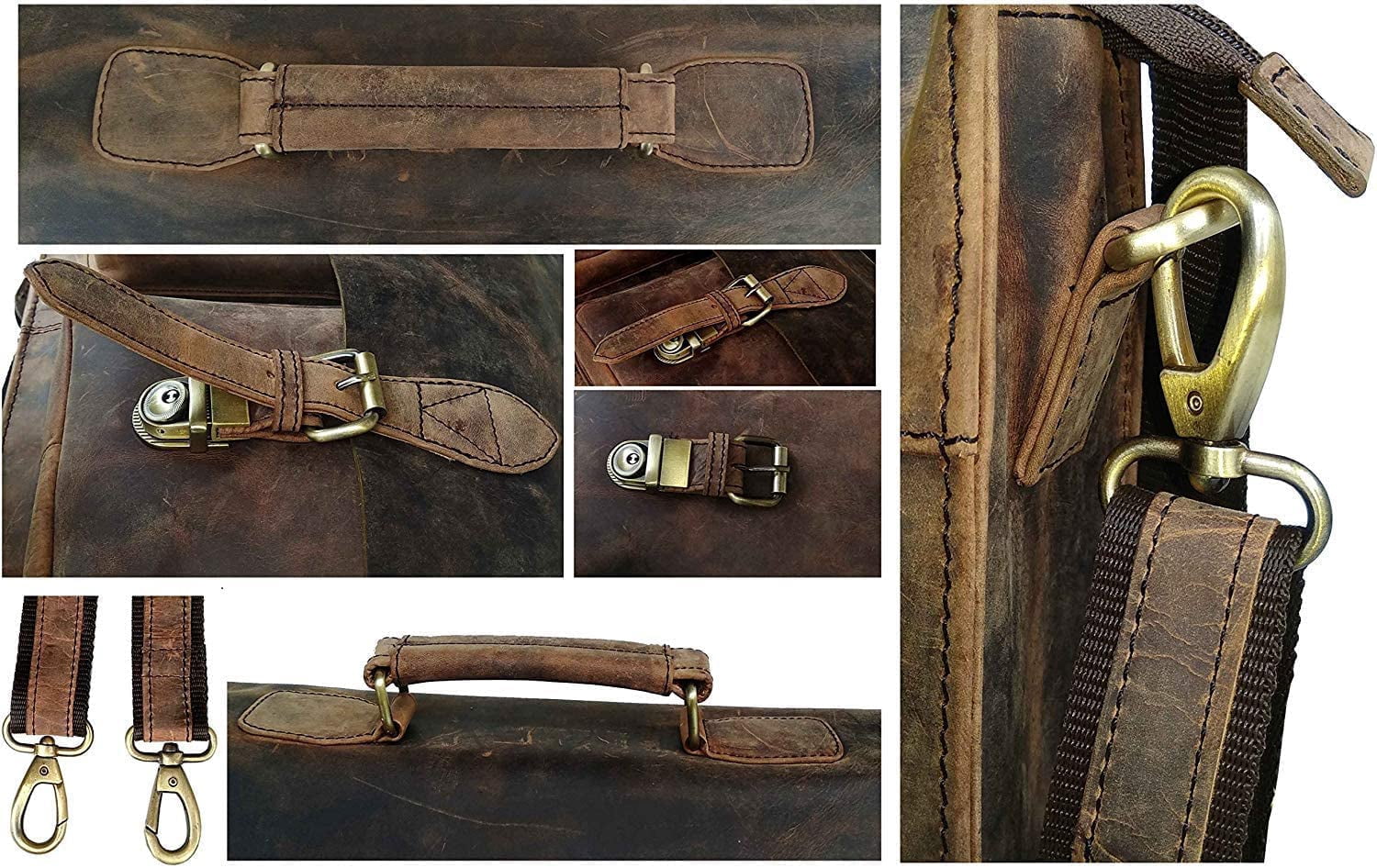 14 Inch Retro Buffalo Hunter Leather Laptop Messenger Bag Office Briefcase Crossbody Travel Bag For Men And Women