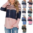 thumbnail image 4 of Sudadera con capucha de manga larga con empalme a rayas, suave y holgada, para mujer, para la cita diaria en la universidad, 4 of 6