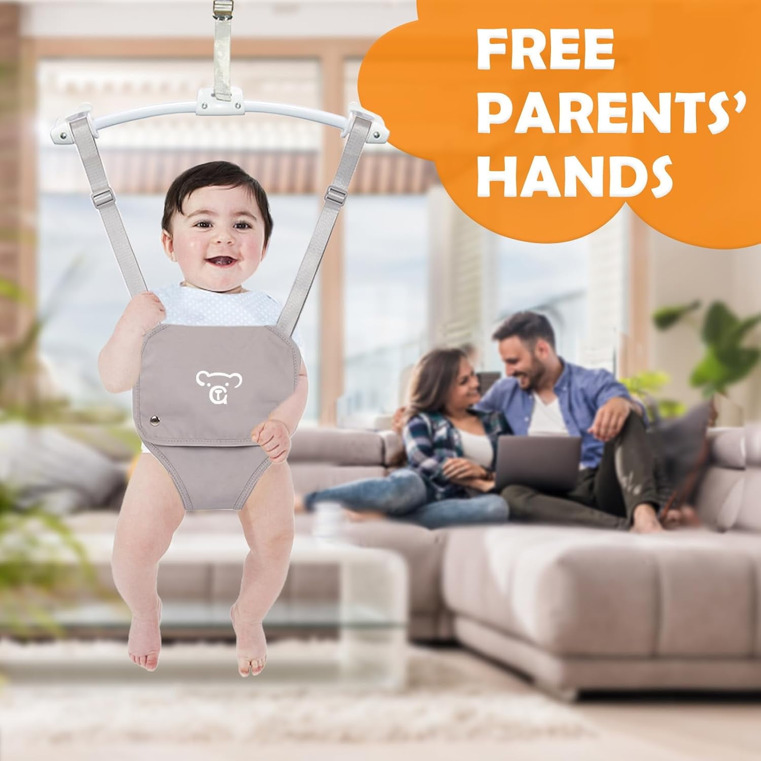 G TALECO GEAR Baby Jumper, Baby Doorway Jumper with Adjustable Strap, Protable Baby Jumpers and Bouncers, Easy to Assemble, Toddler Bouncer Jumper with Floor Mat, Gray