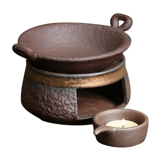 AHMT Ceramic Tea Stove Warmer Set, Cedar and Zen Aromatherapy Burner, Handmade Ceramic Candle Wax Melts Warmer with Tealight Holder, Zen Tea Ceremony Accessory(B Style,Set)