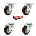 thumbnail image 2 of 3 Inch Maroon Polyurethane Wheel Swivel Top Plate Caster Set Service Caster, 2 of 2