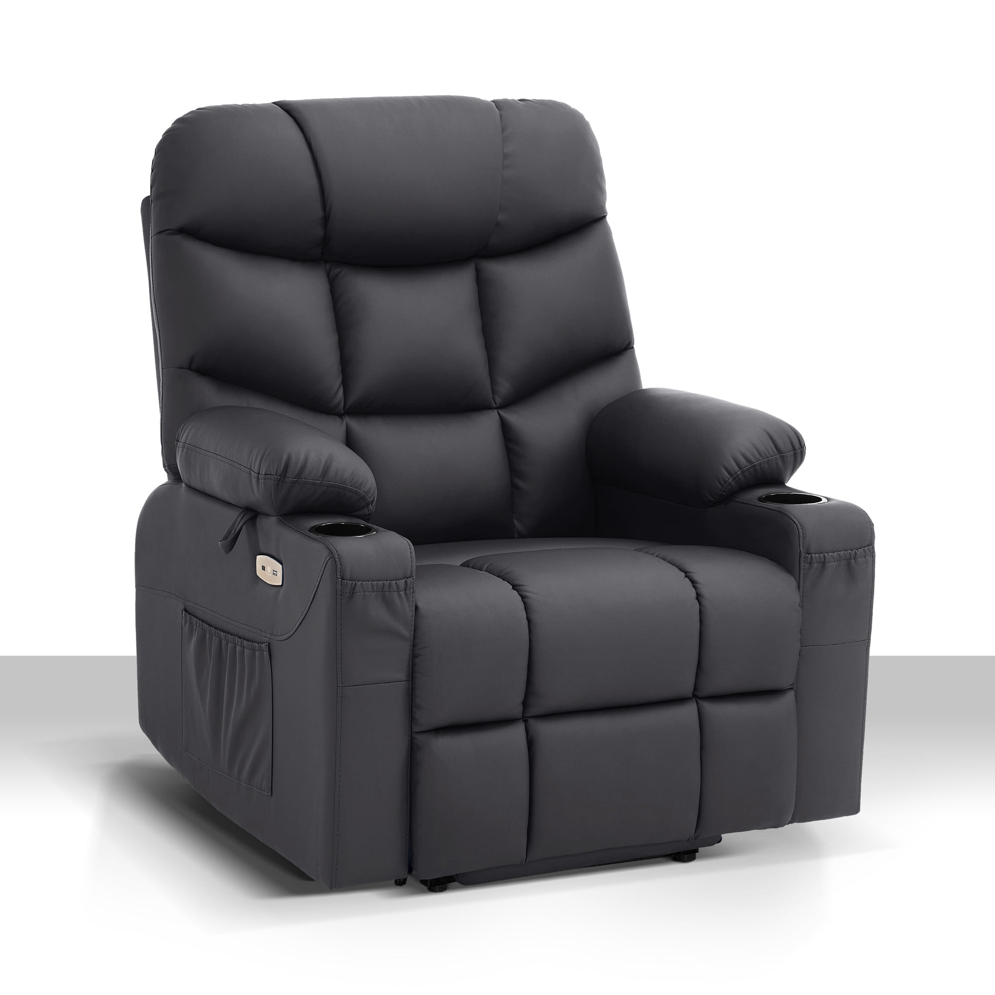 MCombo Power Lift Recliner Chair with Extended Footrest for Elderly, Faux Leather(Black)