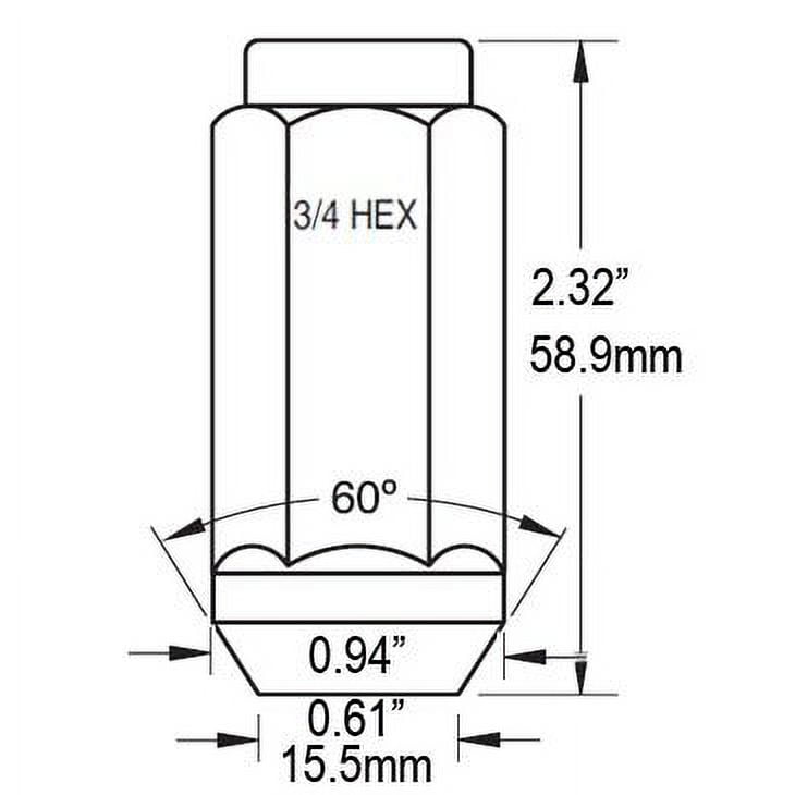 EZAccessory 32 Long Bulge Acorn Lug Nuts 9/16" Thread 3/4" Long 1.9" Chrome