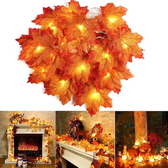 Guirnalda de luces LED de hojas de arce artificiales para decoración navideña, 2, 3 y 6 m, para fiestas en casa, Halloween y Año Nuevo