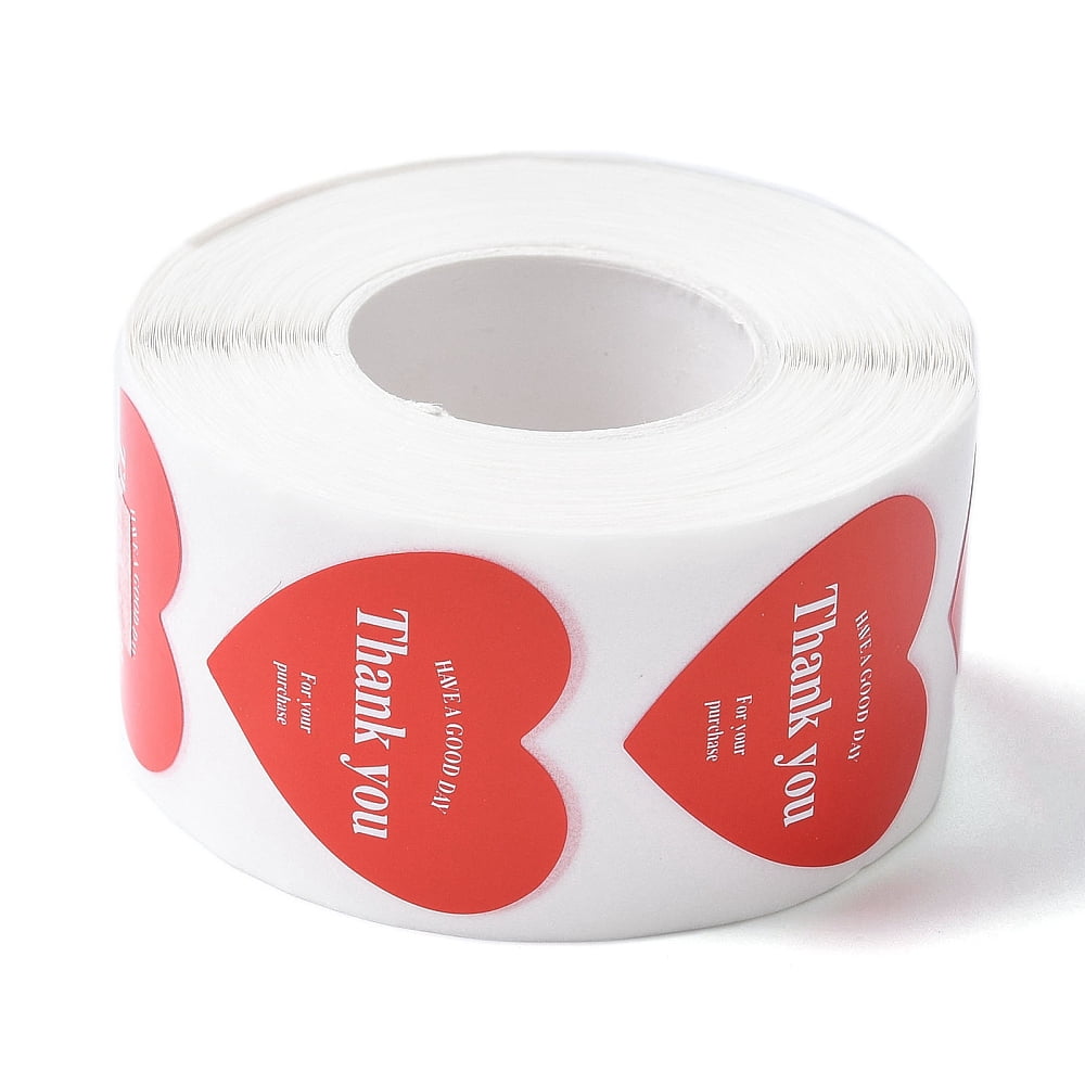 10rolls 500Pcs Heart with Thank You Roll Stickers for Party Decorative Presents Thaksgiving Day Orange Red 25x25x0.1mm